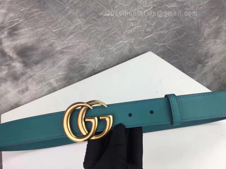 Gucci Leather Belt With Double G Buckle Cyan 30mm